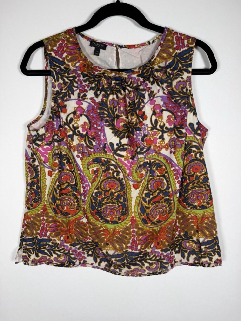 Talbots paisley India batik fabric sleeveless colorful officecore top 14P boho